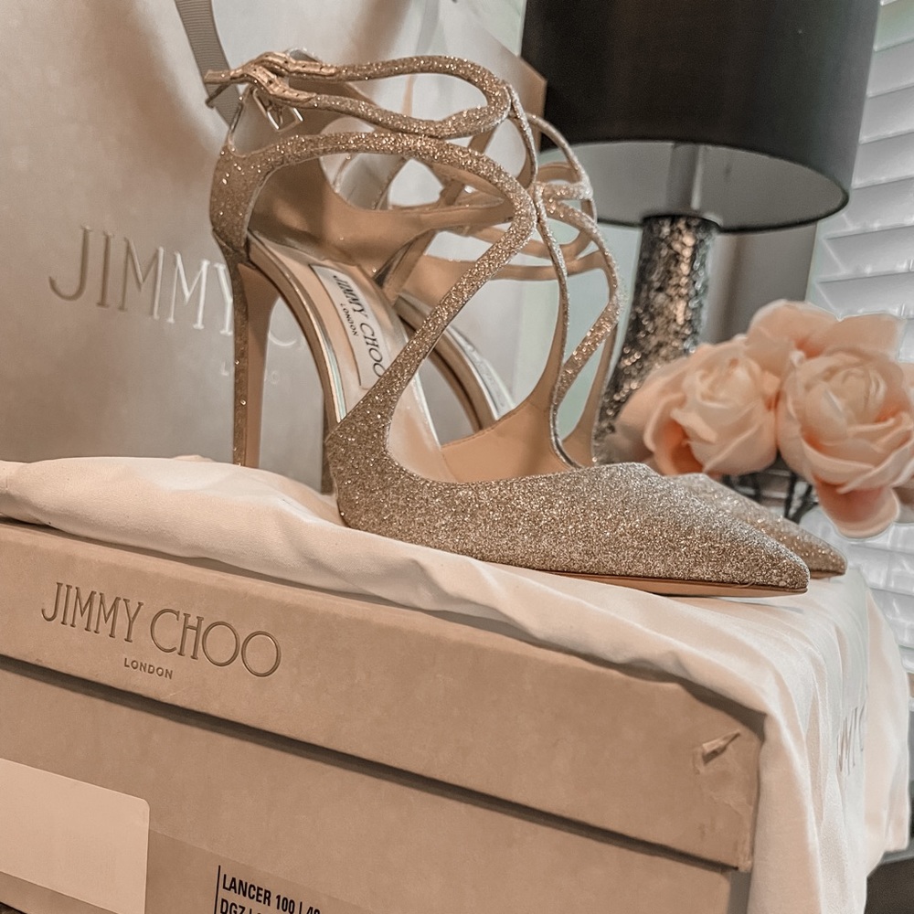 ✨New w/ box&dust bag✨Jimmy Choo Lancer 100, dusty glitter, Platinum Ice, size 40